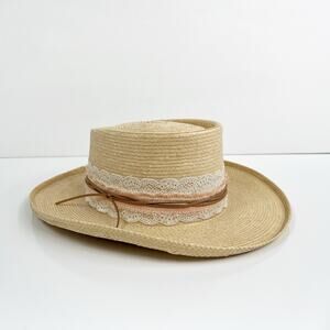 PALM HATS FACTORY La Giralda Vintage Guatemalan Palm Leaf Wide Brim Hat Size 54